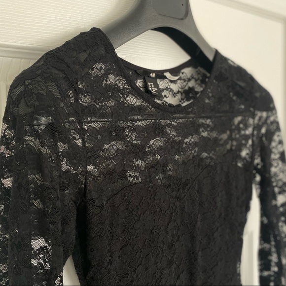 H&M | Black Lace Body-con Long Sleeve Dress - Picture 3 of 12